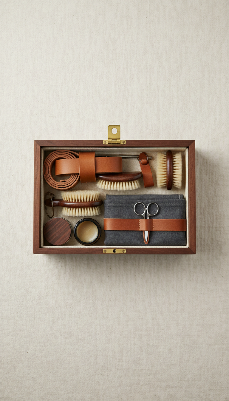 Wooden grooming kit with natural bristles